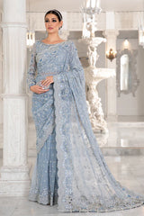 Maria.B Couture Net Embroidered Saree Unstitched Ice Blue MC-049