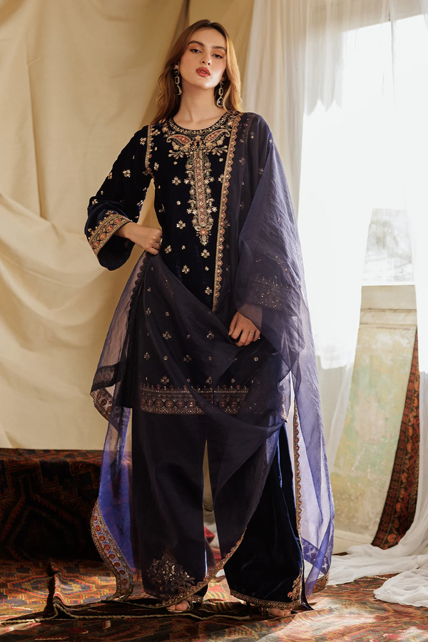 Charizma Luxury Velvet Embroidered Unstitched 3-PC Collection VVT4-015