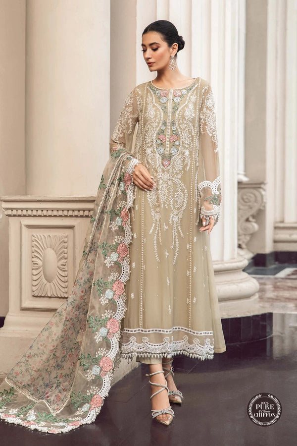 Maria.B Embroidered Pure Chiffon Suits Unstitched 3 Piece MB23SC D1 - Luxury Collection