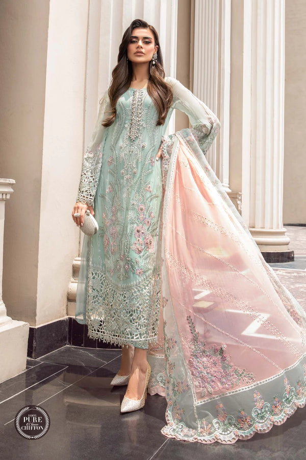 Maria.B Unstitched 3 Pieces Chiffon Embroidered Suit MPC-23-104 Mint Green