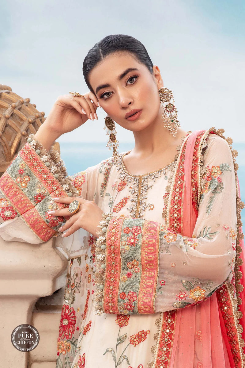 Maria.B Embroidered Chiffon Suits Unstitched 3 Piece D6 - Floral Luxury Collection
