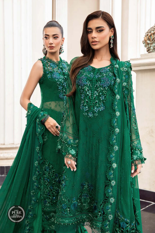 Maria.B Unstitched Chiffon Embroidered Suit Unstitched MPC-23-108 Emerald Green D8