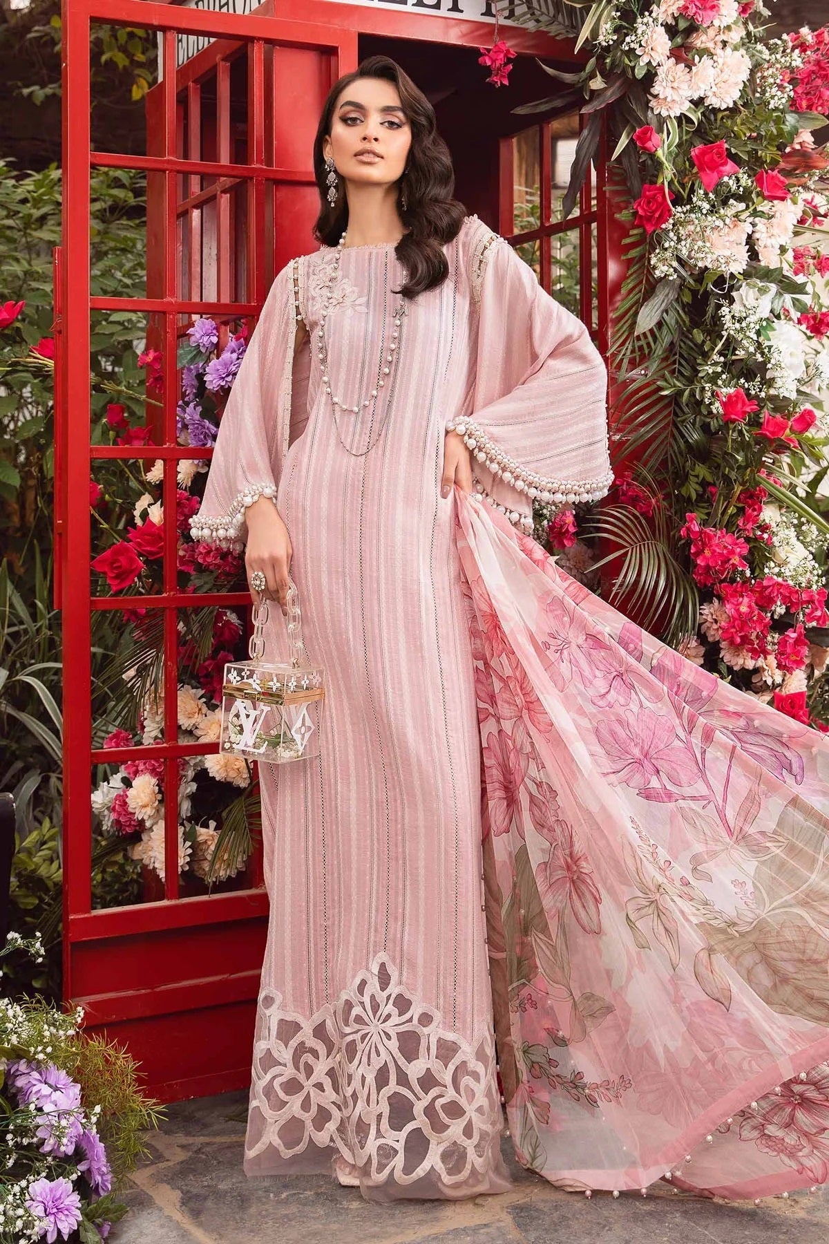 Maria.B M.Prints Unstitched Embroidered Lawn Suit MPT-2109-B Pure Chiffon Duppatta