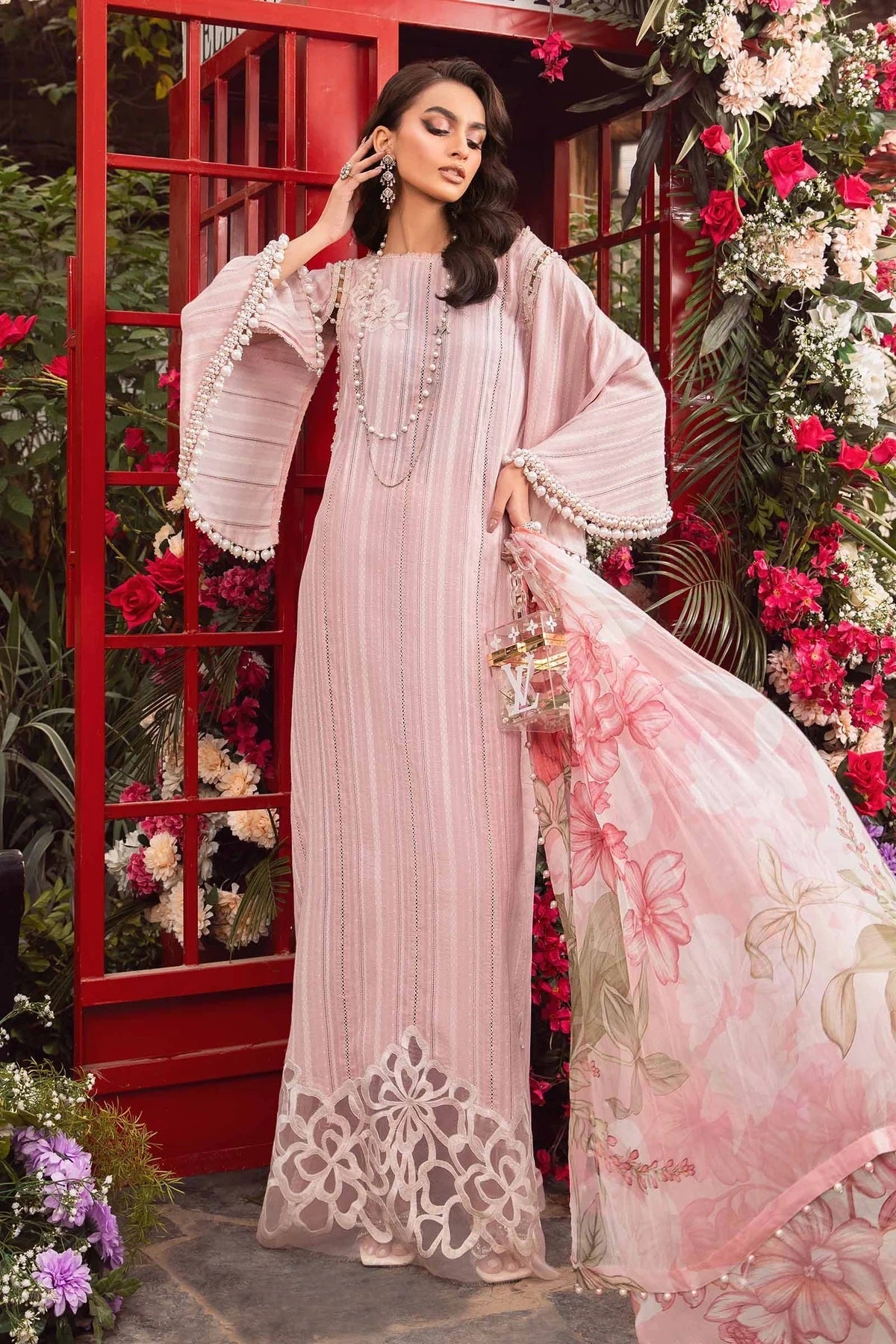 Maria.B M.Prints Unstitched Embroidered Lawn Suit MPT-2109-B Pure Chiffon Duppatta