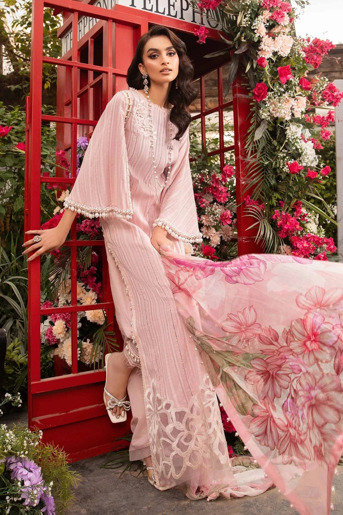 Maria.B M.Prints Unstitched Embroidered Lawn Suit MPT-2109-B Pure Chiffon Duppatta