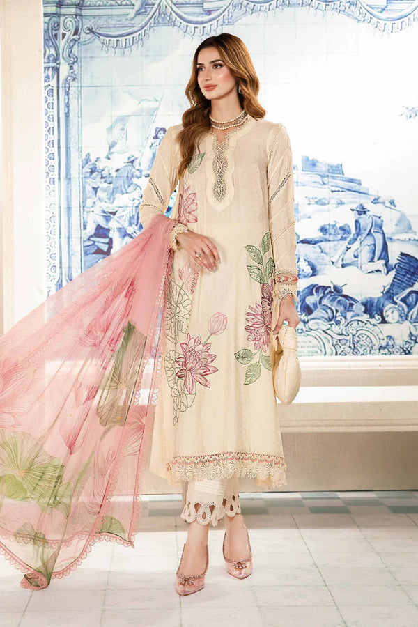 Maria.B MPrints Embroidered Lawn Pure chiffon duppatta Unstitched 3Pc Suit MPT-2001-A