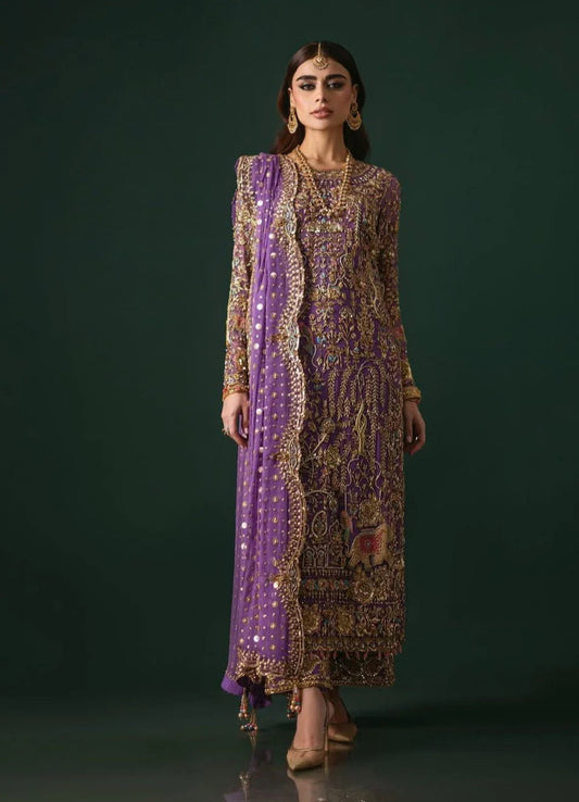 Nomi Ansari Luxury Pure Chiffon Unsticthed 3 Piece Couture