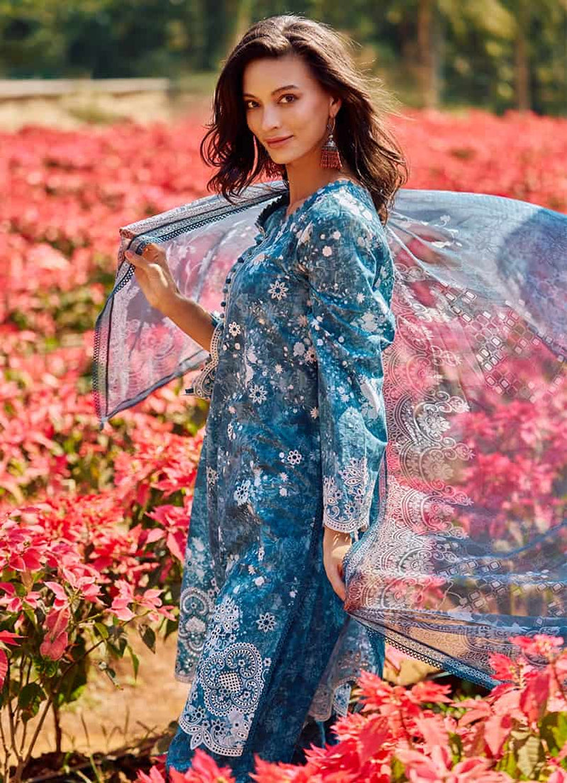 Image Samira Teal Blue Printed Lawn 3 Piece Unstitched Smaira 24