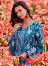 Image Samira Teal Blue Printed Lawn 3 Piece Unstitched Smaira 24