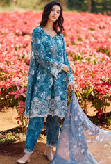 Image Samira Teal Blue Printed Lawn 3 Piece Unstitched Smaira 24