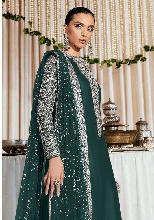 Hussain Rehar Raw Silk Unstitched Collection LUCENT EC 135 Formals BOTTLE GREEN