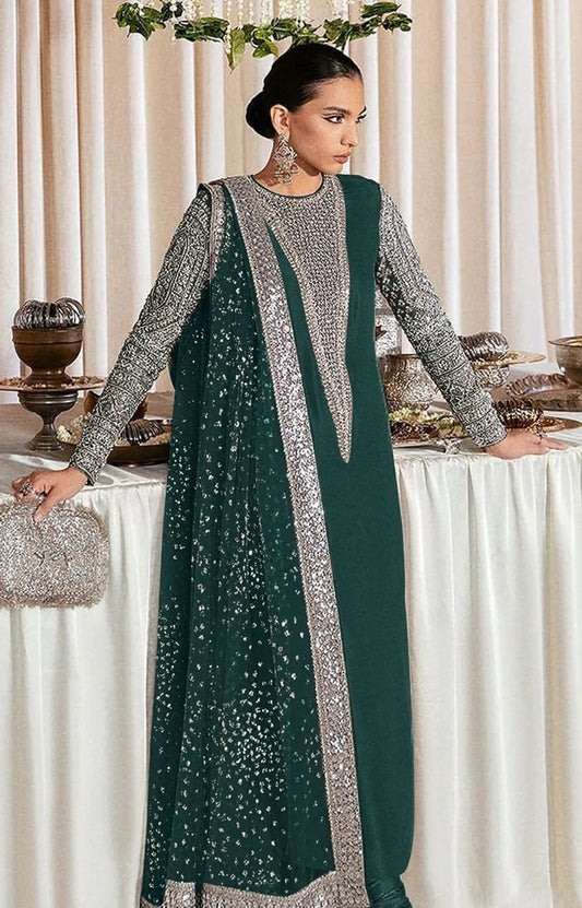 Hussain Rehar Raw Silk Unstitched Collection LUCENT EC 135 Formals BOTTLE GREEN