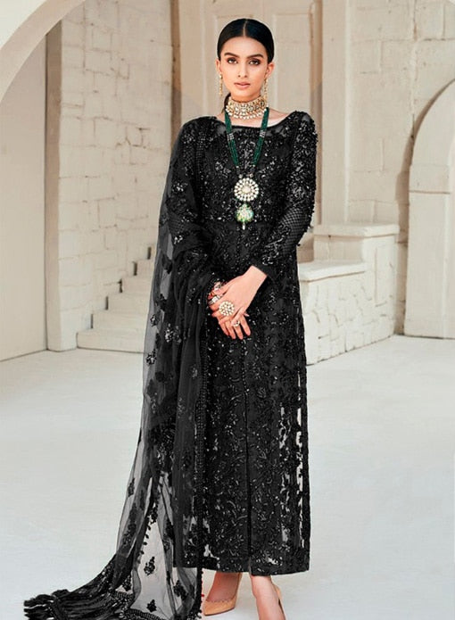 Maryam Hussain Black Formal Wear Net Collection 3 Pieces Unstitched