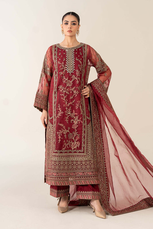 Maria.B Luxry Raw Silk Hand Embellishment Suit SF-PF26-08 Maroon