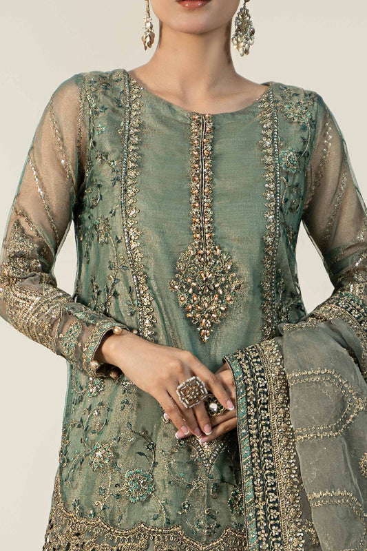 Maria.B Luxury Organza Embroidered Unstitched 3 Piece - SF-W24-24-Teal-Ex