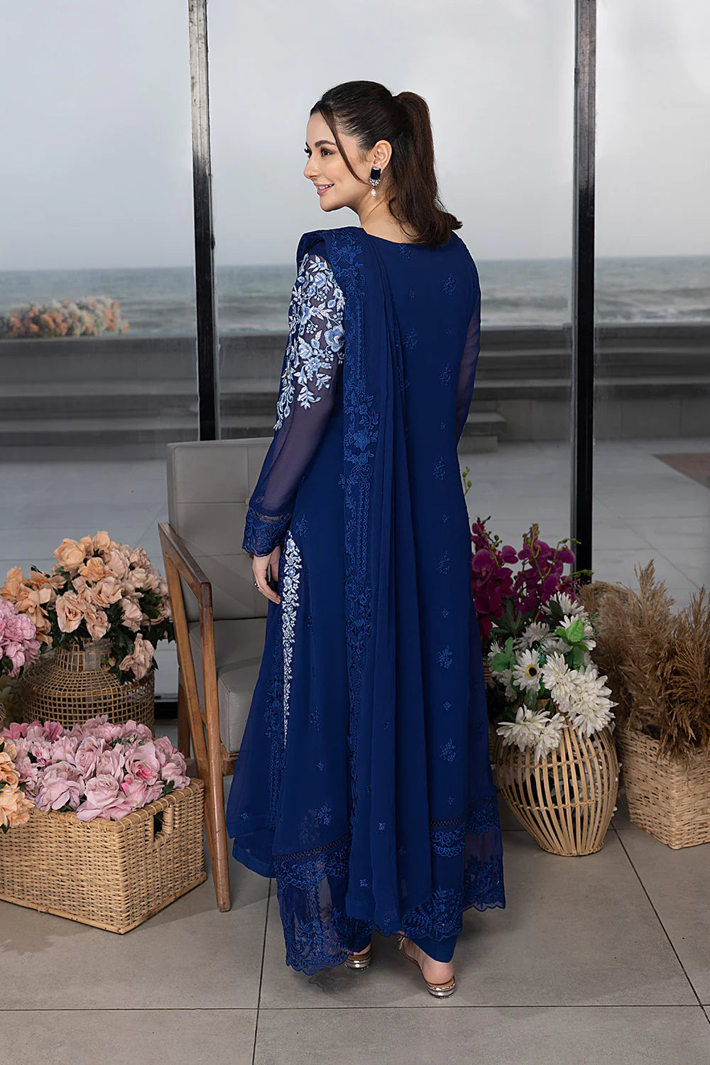 Luxe By Azure Embroidered Suits Unstitched 3 Piece Chiffon AS-107 Sapphire Sun