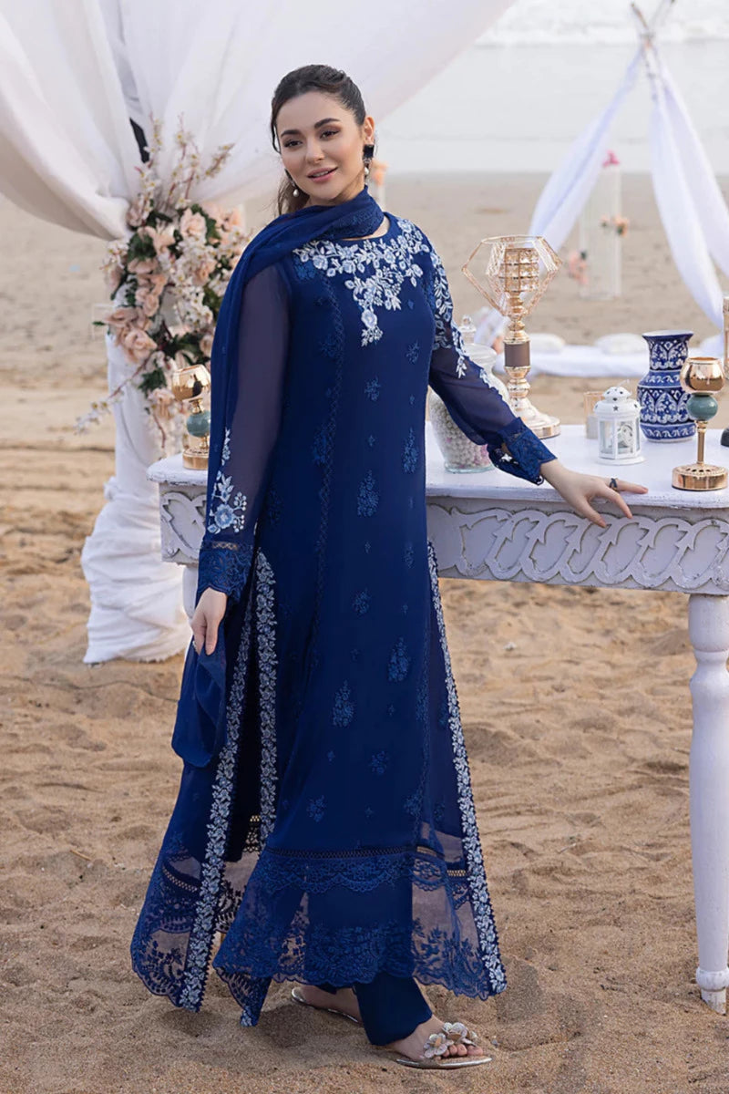 Luxe By Azure Embroidered Suits Unstitched 3 Piece Chiffon AS-107 Sapphire Sun