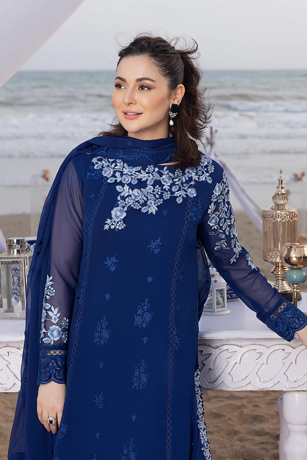 Luxe By Azure Embroidered Suits Unstitched 3 Piece Chiffon AS-107 Sapphire Sun