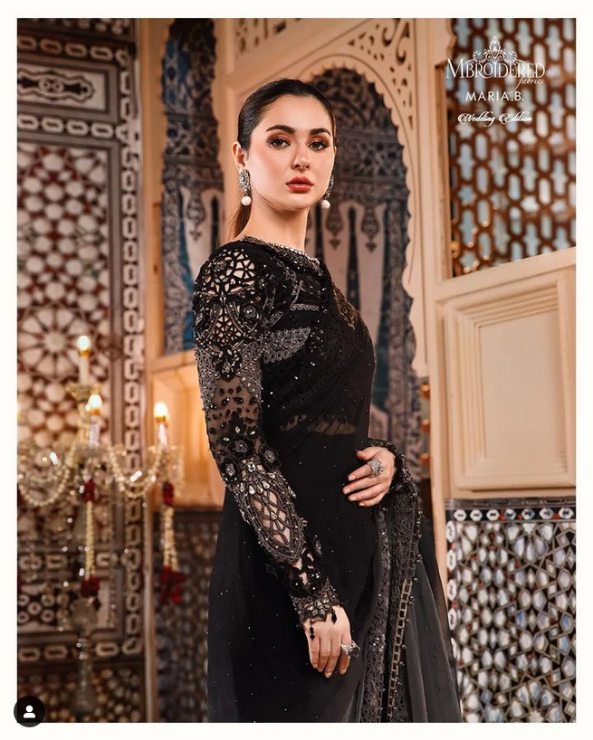 Mbroidered by Maria.B Embroidered Pure Chiffon Unstitched Saree MB D4 Pehnawa