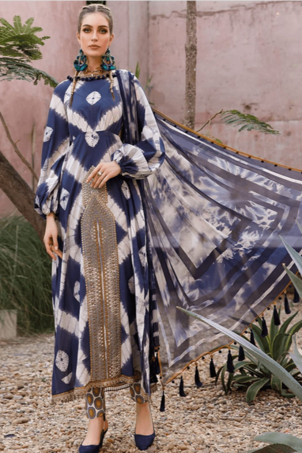 Marai.B MPRINT LAWN Embroidered Collection EID COLLECTION 23 BLUE 3 Pieces Unstitched
