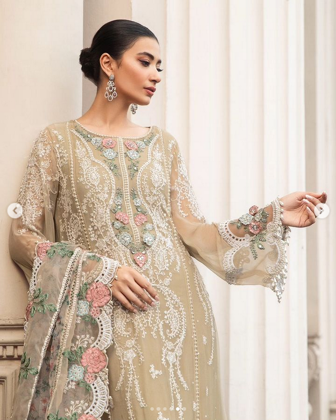 Maria.B Embroidered Pure Chiffon Suits Unstitched 3 Piece MB23SC D1 - Luxury Collection