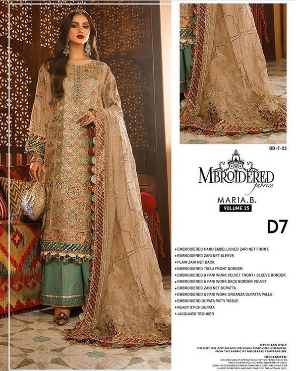 Maria.B Mbroidered Wedding Festive Unstitched 3 Pieces D7 Luxury Hand Made Collection
