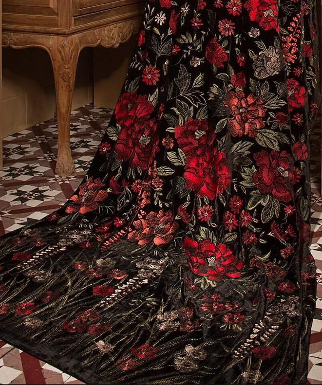Bareeze Rose Petal Embroidered Velvet Shawl