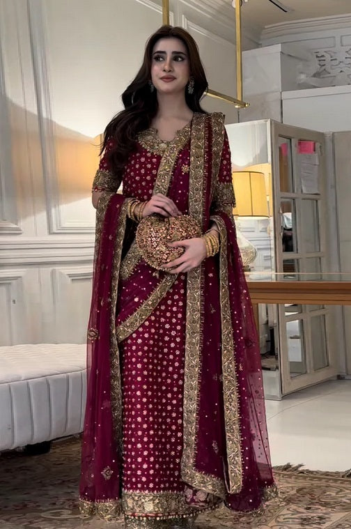 Haris Shakeel Luxury Raw Silk 3 Piece Unstitched - HR 69 Aisha Afridi