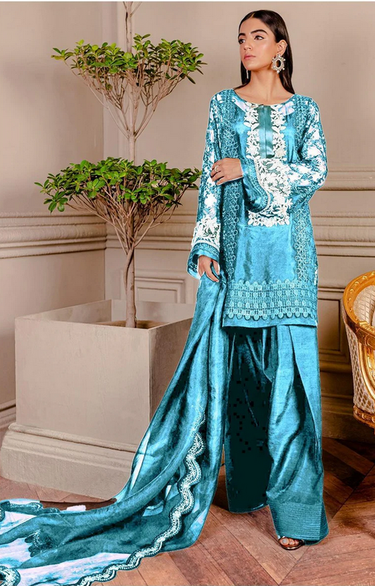 Fozia Khalid Luxury Formals Lava Silk Unstitched Collection ICE Blue-04