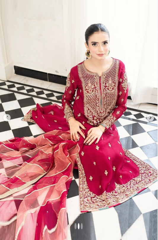 Waqar Asghar - Gul Posh - Luxury Tassle Silk Embroidered 3 Piece Unstitched