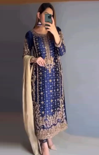 Poshkari Luxury Raw Silk Hand Emblishment Collection Monam Luxe