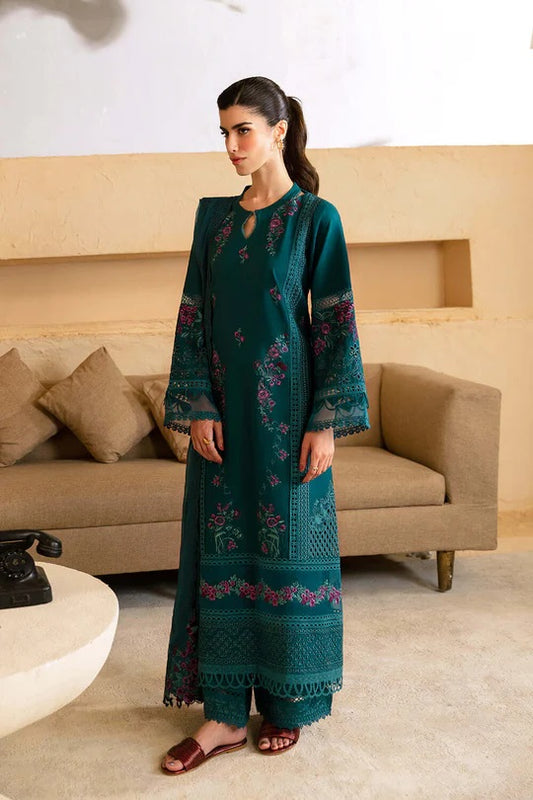 Azure Luxury Lawn Embroidered 3 Piece Unstitched Collection Teal Treasure