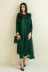 Baroque Exclusive Formal Embroidered Sequence Chiffon Unstitched 3Pc UF-386 Green