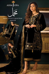 Asim Jofa Velvet Collection AJAM 09 Unstitched 3 Pieces Black