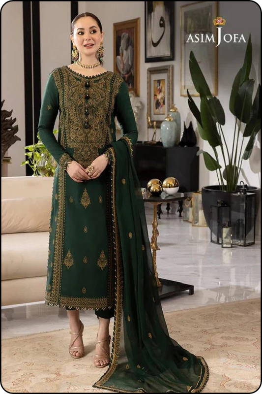 Asim Jofa Luxury Chiffon Embroidered Suit AJRN-18