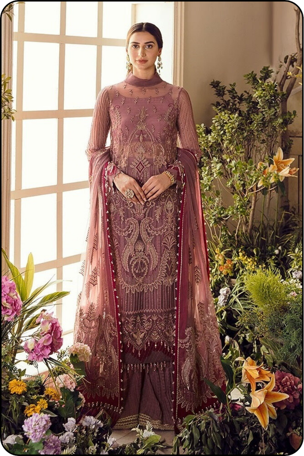 La Fuchsia By Afrozeh Embroidered Net Suits Unstitched 3 Piece AF22WD 07 Valentina - Wedding Collection