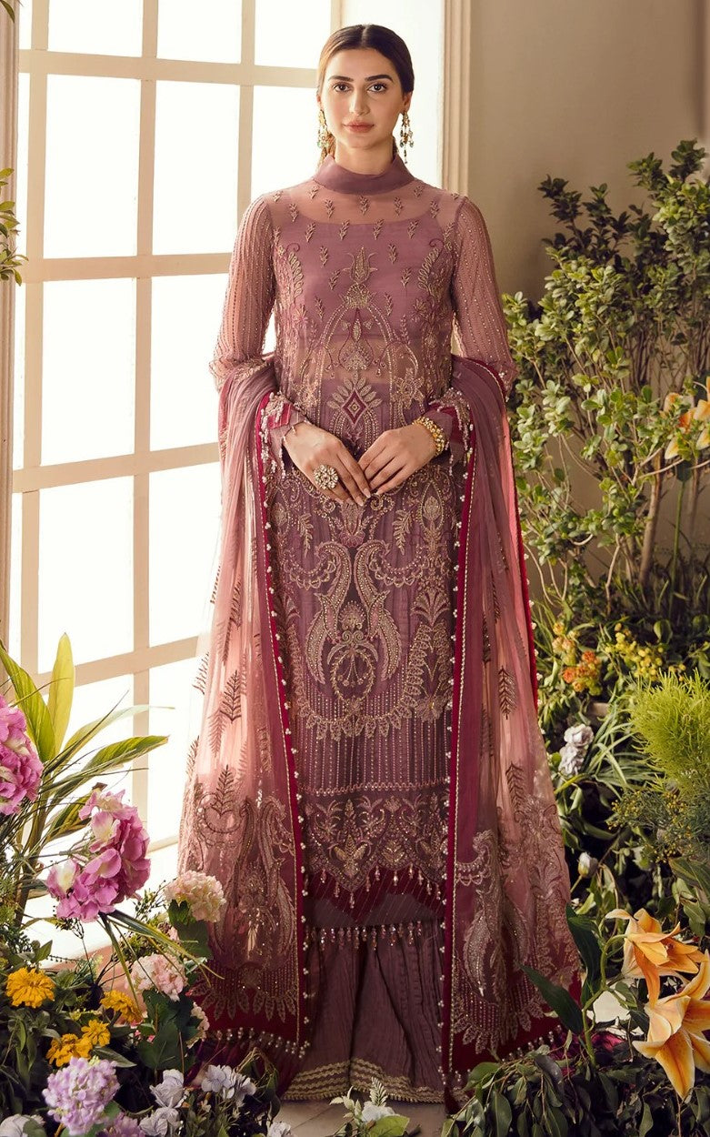 La Fuchsia By Afrozeh Embroidered Net Suits Unstitched 3 Piece AF22WD 07 Valentina - Wedding Collection