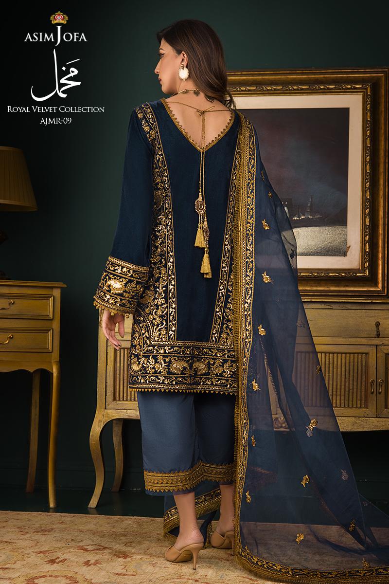 Makhmal By Asim Jofa Embroidered Velvet Suits Unstitched 3 Piece AJ21MR AJMR-09 - Winter Collection