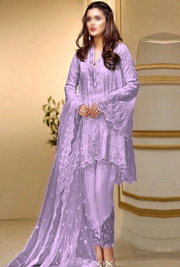 Anaya Net Embroidered 3 Pieces Unstitched Suits Purple