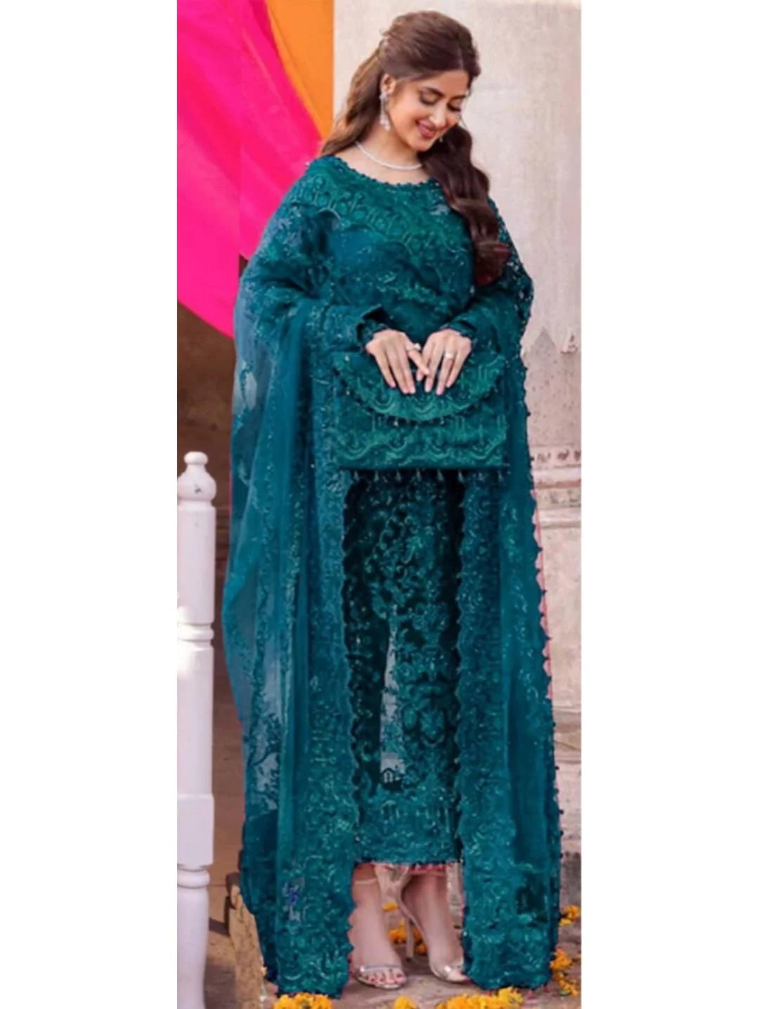 Kanwal Malik Maahi Festive Unstitched 3 Pc Net Embroidered Zinc