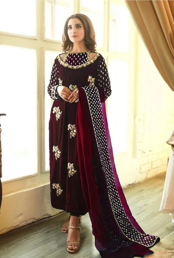 Afrozeh Luxury Formals Velvet Collection 3 Pieces Unstitched MAROON Gold