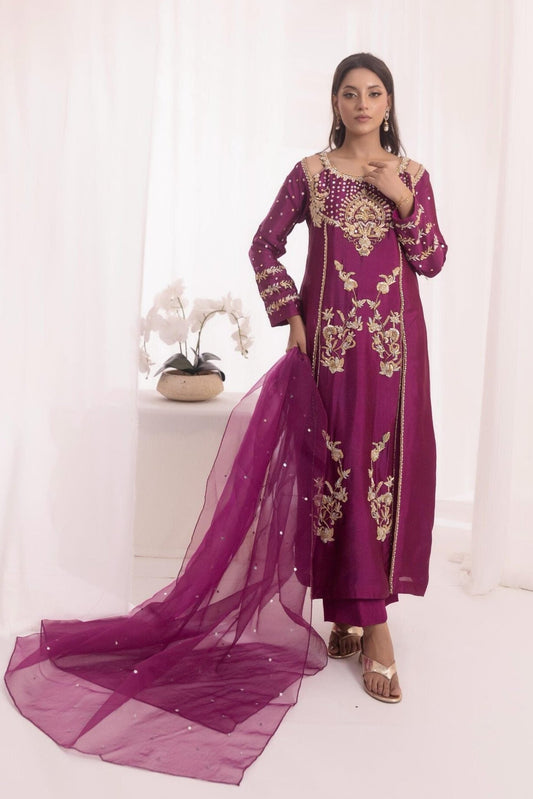Sehrish Nadeem Luxury Raw Silk Embroidered Unstitched 3PC Suit-EC0106