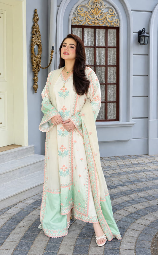 Aneelas Fc-37 Luxury Silk Embroidered 3Pc Unstitched Suit PA-178