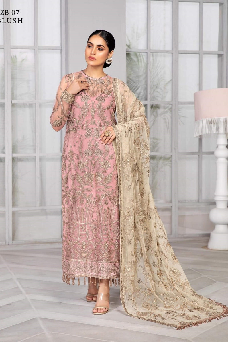 ZARIF Bahaar Unstitched Formal Embroidered Chiffon 3Pc Suit ZB-07 BLUSH