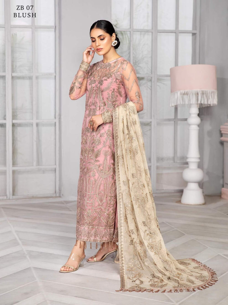 ZARIF Bahaar Unstitched Formal Embroidered Chiffon 3Pc Suit ZB-07 BLUSH