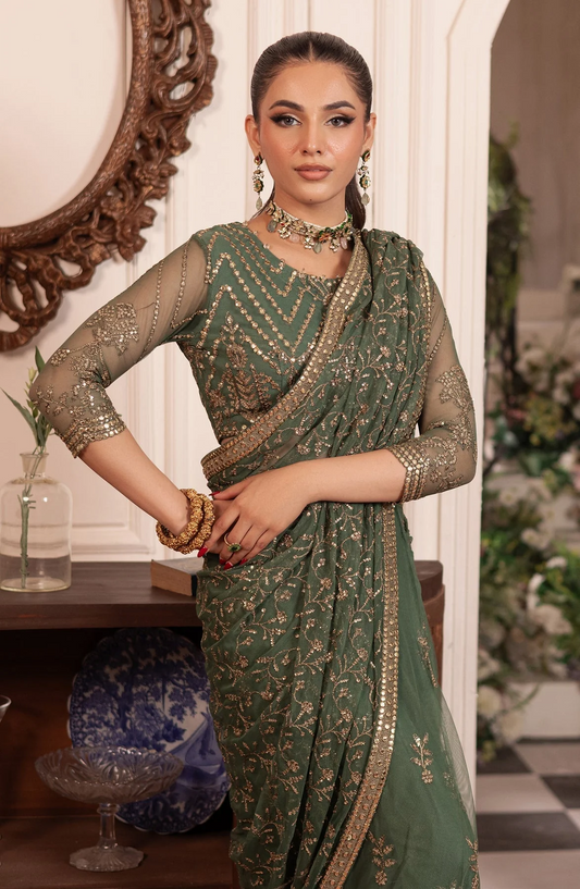 Inayat By Zarif Wedding Formals Net Embroidered Unstitched Saree 04 SHABAB