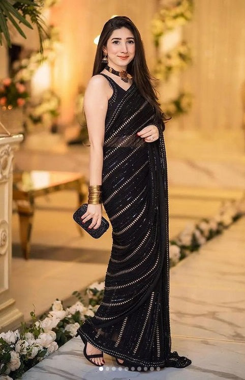 SB Black Beads Fully Embroidered Chiffon Saree