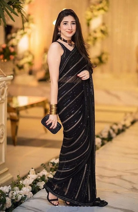 SB Black Beads Fully Embroidered Chiffon Saree