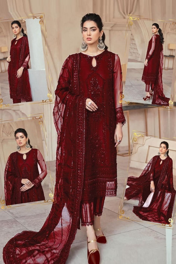 Mushq Maroon Formal AL-23 Unstitched 3 Pieces With Hand Work