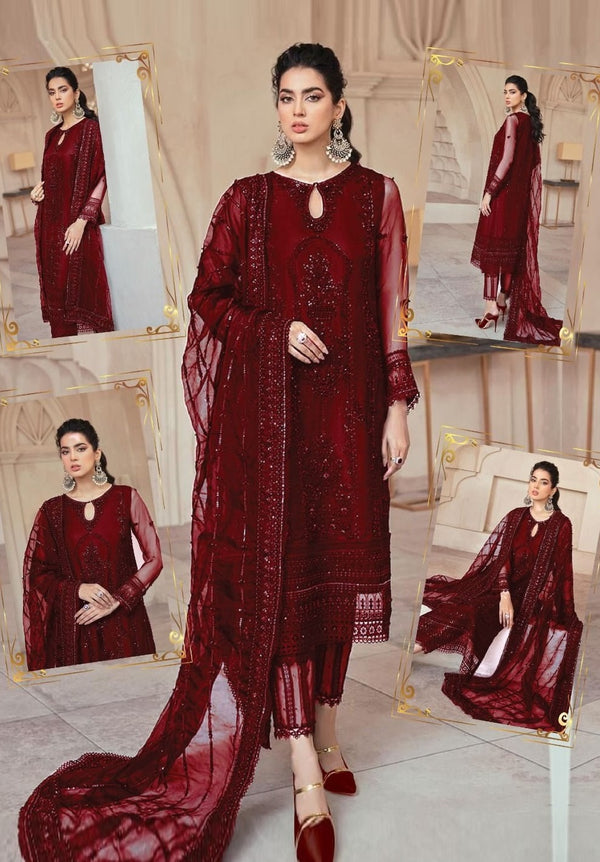 Mushq Maroon Formal AL-23 Unstitched 3 Pieces With Hand Work